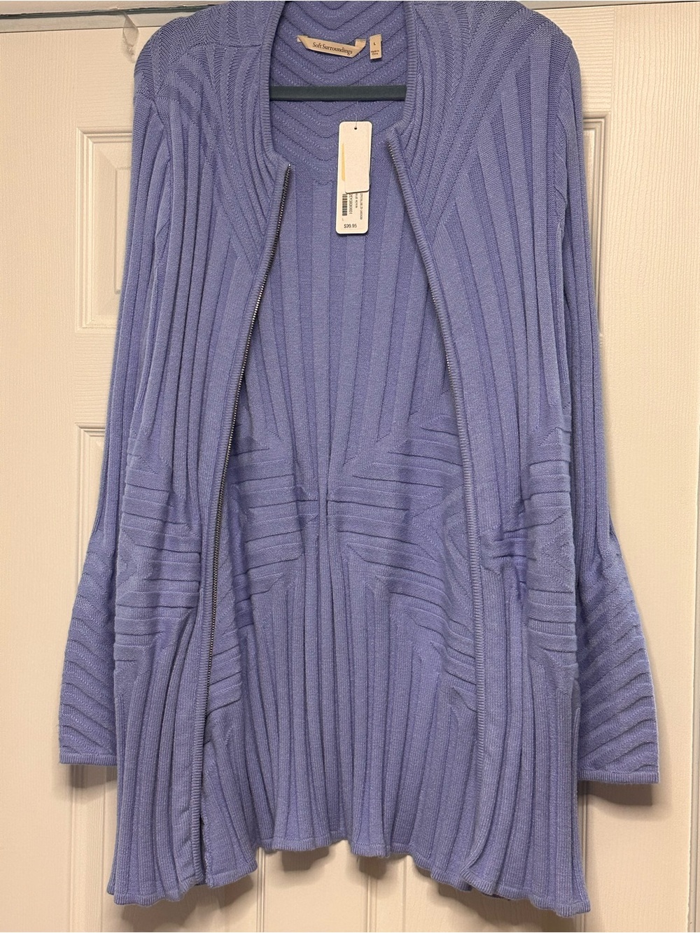 Soft Surroundings Periwinkle Ribbed Zip Cardigan
